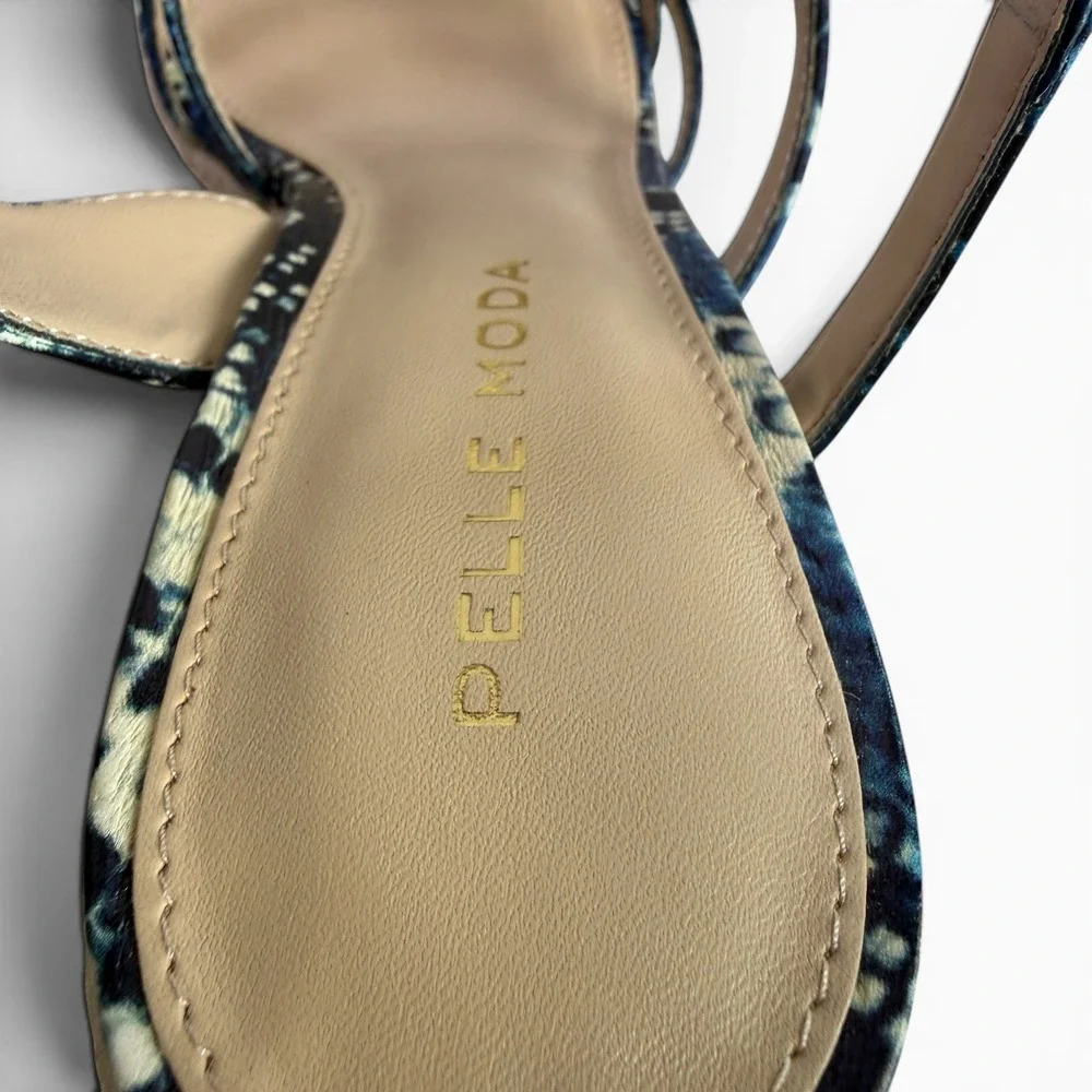 Pelle Moda Espadrille Wedge Sandals Platform Strappy Womens 6.5 M Blue Snakeskin